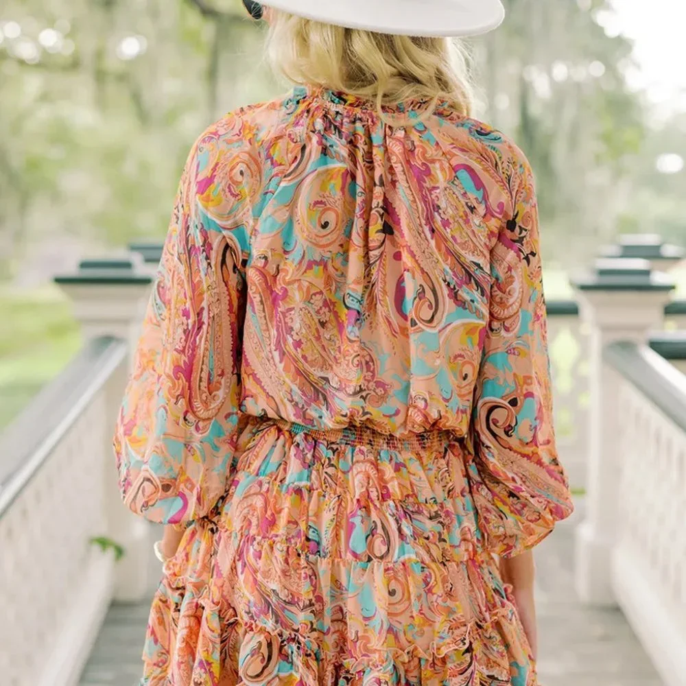 Multicolour Paisley Print Frilled Mini Dress - Picture 6 of 7